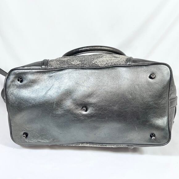 Burberry Pilgrim Tote Shoulder Bag Metallic Grey Beige Canvas Check Shopping - Picture 5 of 16